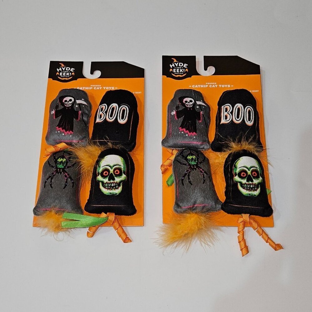 NEW 2 Pk Halloween Pet Pounce Catnip Cat Toys Lot Skeleton Gravestone Hyde & Eek